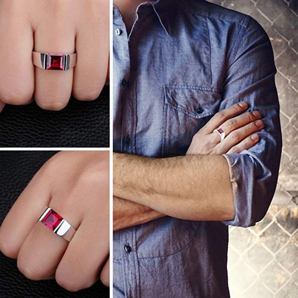 Men's 3.3ct Ruby Ring - 925 Sterling Silver - Picture 3 of 5